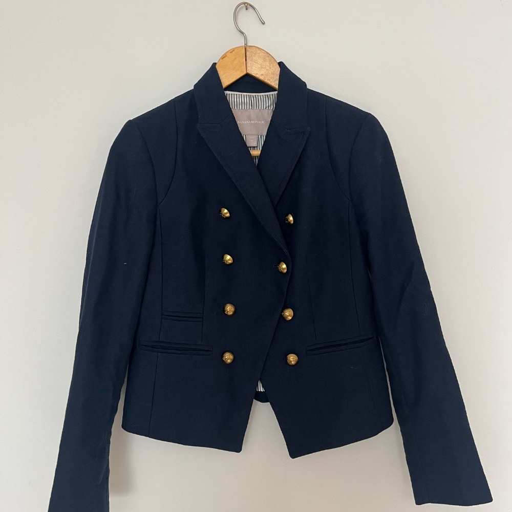 Banana Republic Navy Military Double-Breasted Blazer